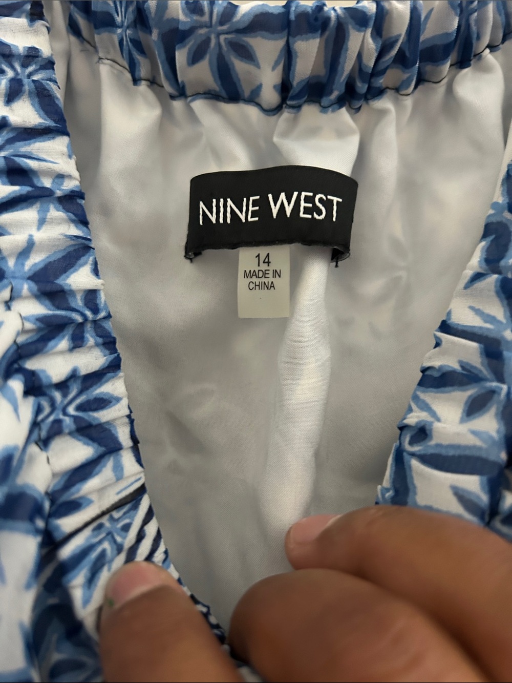 Nine West Blue & White Patterned High-Low Ruffle Dress - Picture 8 of 8